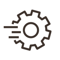 Gear icon shown in motion with a trailing path behind it, symbolizing workflow progress, process movement, or system activity.