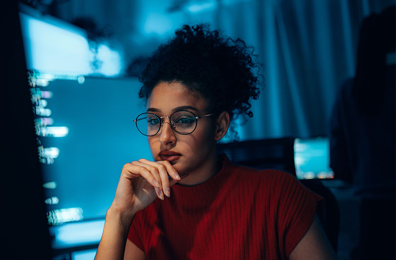 Woman working on computer security