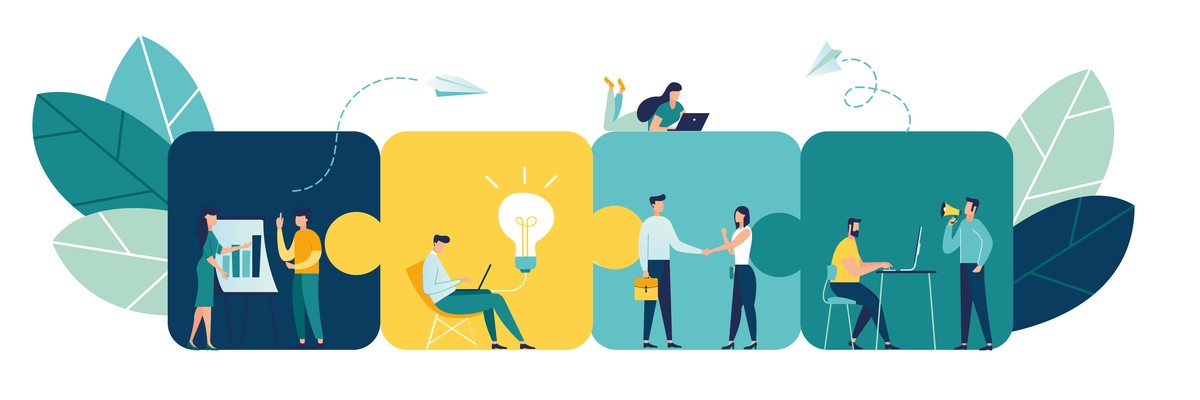 Illustration of people working together