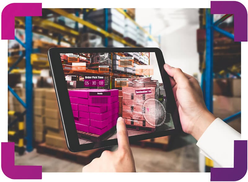 Concept of computer vision application scanning inventory of distribution center
