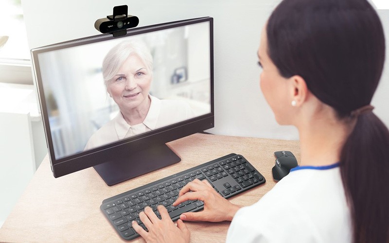 Mice and keyboards Woman doing a video call