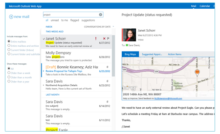 View of Microsoft Exchange Interface